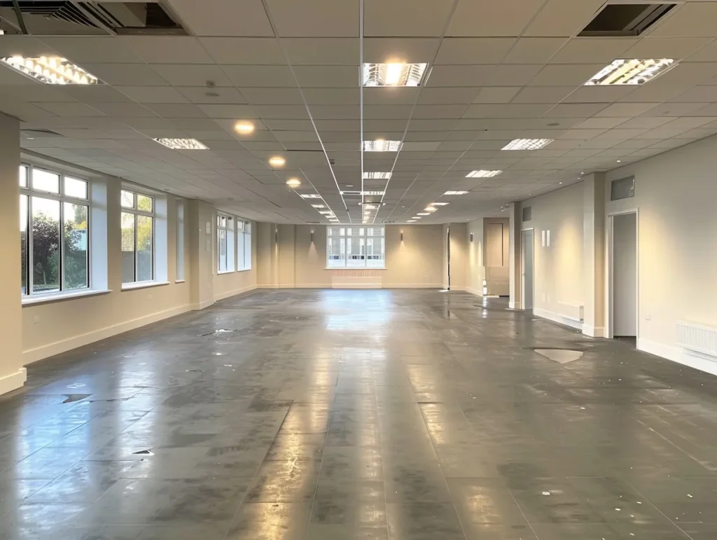 A stylishly decorated office space with a focus on modern design elements.