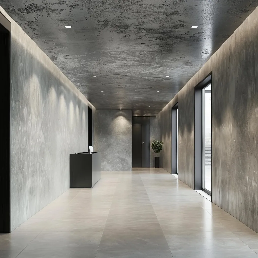 custom-rendered walls in a commercial space with atmospheric lighting - office lobby space