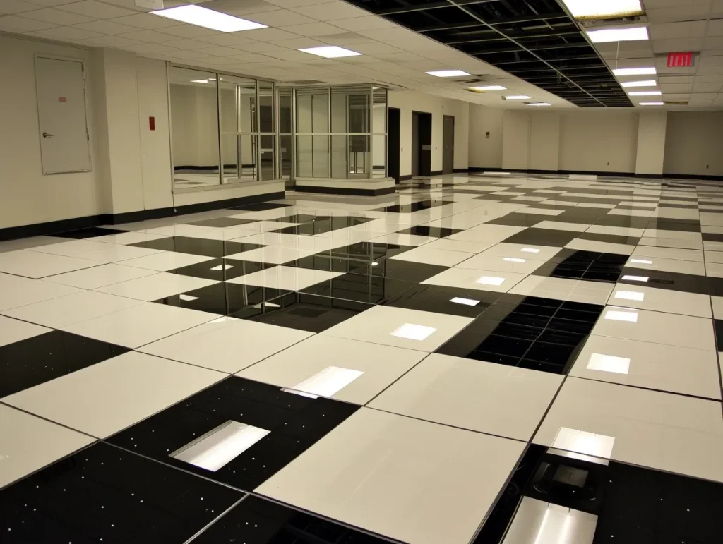 Raised Access Flooring hidden by floor pattern for a seamless finish